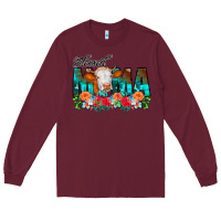 Burgundy Blessed Mama Flowers Cow Long Sleeve Tee - CowCowDesign