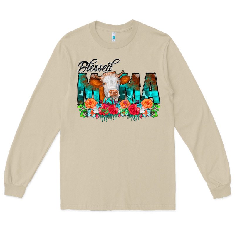 Blessed Mama Flowers Cow Long Sleeve Tee by CowCowDesign | Teevron