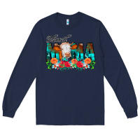 Navy Blessed Mama Flowers Cow Long Sleeve Tee - CowCowDesign