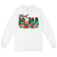 White Blessed Mama Flowers Cow Long Sleeve Tee - CowCowDesign