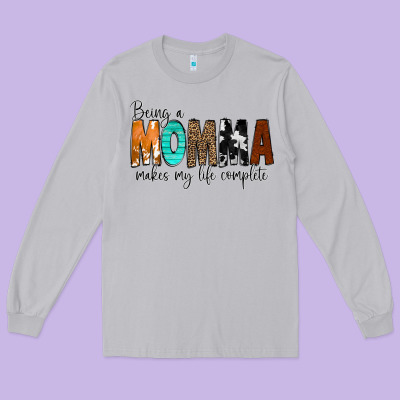 Being A Momma Makes My Life Complete Long Sleeve Tee Designed By Cowcowdesign