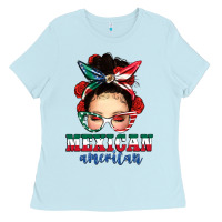 Baby Blue Mexican American Messy Bun Ladies Tee - texasbilliewilder