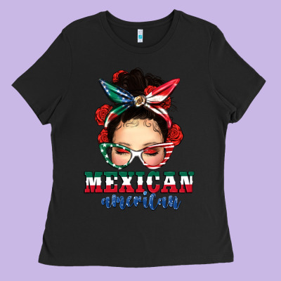 Mexican American Messy Bun Ladies Tee Designed By Texasbilliewilder