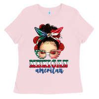Bubblegum Pink Mexican American Messy Bun Ladies Tee - texasbilliewilder