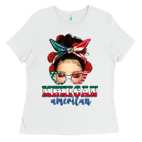White Mexican American Messy Bun Ladies Tee - texasbilliewilder