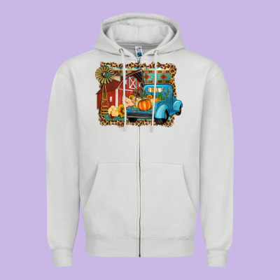 Farm Life Fall Barn And Truck Zipper Hoodie Designed By Artiststas