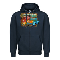 Navy Farm Life Fall Barn And Truck Zipper Hoodie - Artiststas