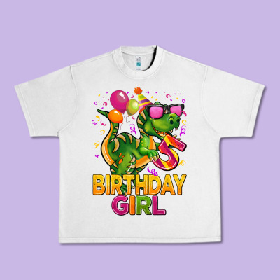 5 Rd Birthday Girl T Rex Pink Urban Heavy Tee Designed By Cowgirlartshop