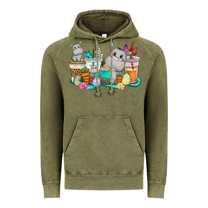 Easter Hippopotamus Coffee Cups Easter Day Vintage Hoodie by CowGirlArtShop | Teevron