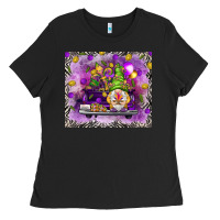 Black Mardi Gras gnome on the truck Ladies Tee - NancyCooperArtShop
