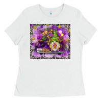 White Mardi Gras gnome on the truck Ladies Tee - NancyCooperArtShop