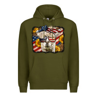 Army Green Western 4th Of July Lama Background Premium Hoodie - LillyAllenDesigns