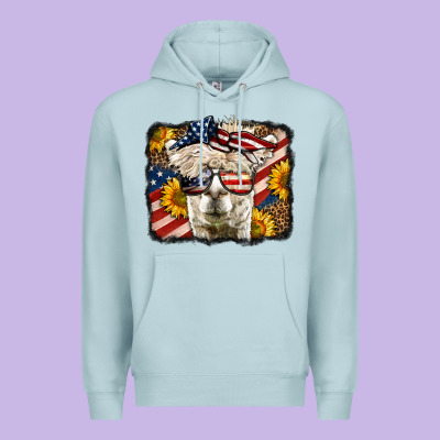 Western 4th Of July Lama Background Premium Hoodie Designed By Lillyallendesigns