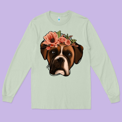 Floral Boxer Long Sleeve Tee Designed By Jasminsmagicworld