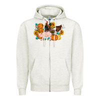 Oatmeal Heather Farm Life Fall Pig Cow Rooster Zipper Hoodie - Artiststas