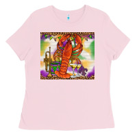 Bubblegum Pink Mardi Gras crawfish Ladies Tee - NancyCooperArtShop