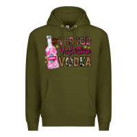 Army Green V is For Valentine Vodka Premium Hoodie - CowhideDigitalArt
