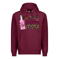 Burgundy V is For Valentine Vodka Premium Hoodie - CowhideDigitalArt