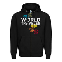 Black world traveler passport stamp gift shirt for men and women t shirt Zipper Hoodie - trangStudio
