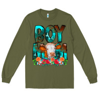 Army Green Boy Mom Flowers Cow Long Sleeve Tee - CowCowDesign