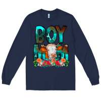 Navy Boy Mom Flowers Cow Long Sleeve Tee - CowCowDesign