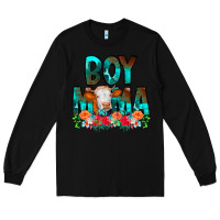 Black Boy Mama Flowers Cow Long Sleeve Tee - CowCowDesign