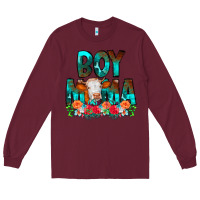 Burgundy Boy Mama Flowers Cow Long Sleeve Tee - CowCowDesign