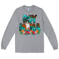 Heather Grey Boy Mama Flowers Cow Long Sleeve Tee - CowCowDesign