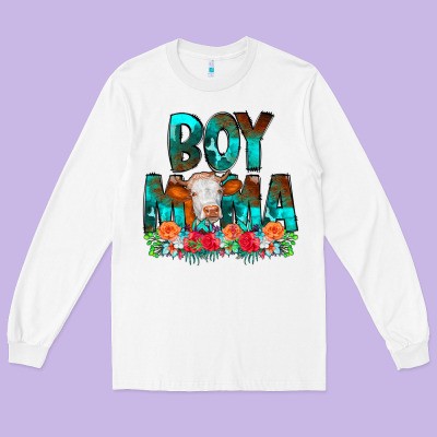 Boy Mama Flowers Cow Long Sleeve Tee Designed By Cowcowdesign