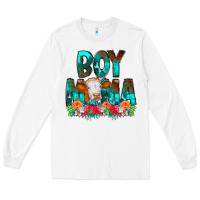 White Boy Mama Flowers Cow Long Sleeve Tee - CowCowDesign