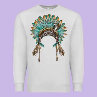 Native American Headdress Turquise Premium Sweatshirt Designed By Barkaloodesign
