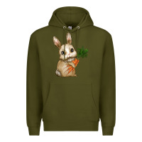 Army Green Happy Easter With Bunny And Carrot Premium Hoodie - RanaPortraitStore