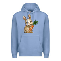 Colony Blue Happy Easter With Bunny And Carrot Premium Hoodie - RanaPortraitStore
