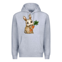 Heather Grey Happy Easter With Bunny And Carrot Premium Hoodie - RanaPortraitStore