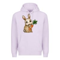 Lilac Happy Easter With Bunny And Carrot Premium Hoodie - RanaPortraitStore