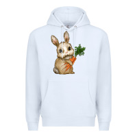 White Happy Easter With Bunny And Carrot Premium Hoodie - RanaPortraitStore