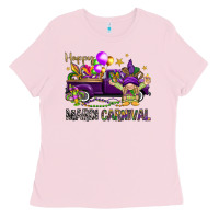 Bubblegum Pink Happy Mardi Carnival with truck Ladies Tee - NancyCooperArtShop