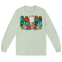 Matcha Cow Mom Turquoise Tooled Leather Flowers Long Sleeve Tee - CowCowDesign