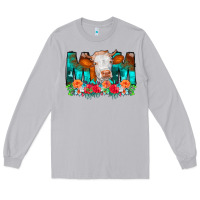 Moon Dust Cow Mom Turquoise Tooled Leather Flowers Long Sleeve Tee - CowCowDesign
