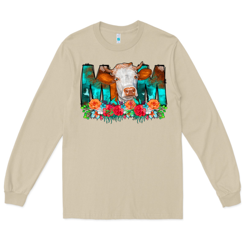 Cow Mom Turquoise Tooled Leather Flowers Long Sleeve Tee by CowCowDesign | Teevron