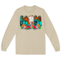 Mushroom Cow Mom Turquoise Tooled Leather Flowers Long Sleeve Tee - CowCowDesign