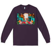 Plum Cow Mom Turquoise Tooled Leather Flowers Long Sleeve Tee - CowCowDesign