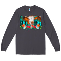 Smoke Cow Mom Turquoise Tooled Leather Flowers Long Sleeve Tee - CowCowDesign