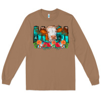 Toasted Coconut Cow Mom Turquoise Tooled Leather Flowers Long Sleeve Tee - CowCowDesign