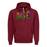 Burgundy Happy halloween Zipper Hoodie - Artiststas