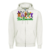 Oatmeal Heather Happy halloween Zipper Hoodie - Artiststas