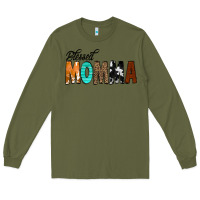 Army Green Blessed Momma Long Sleeve Tee - CowCowDesign