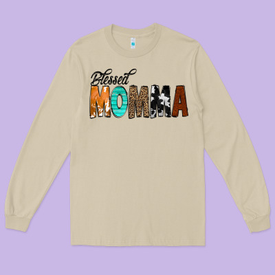 Blessed Momma Long Sleeve Tee Designed By Cowcowdesign