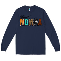 Navy Blessed Momma Long Sleeve Tee - CowCowDesign