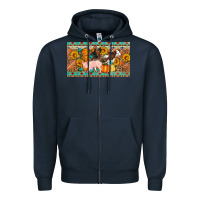 Navy Fall farm animals cow pig rooster Zipper Hoodie - Artiststas